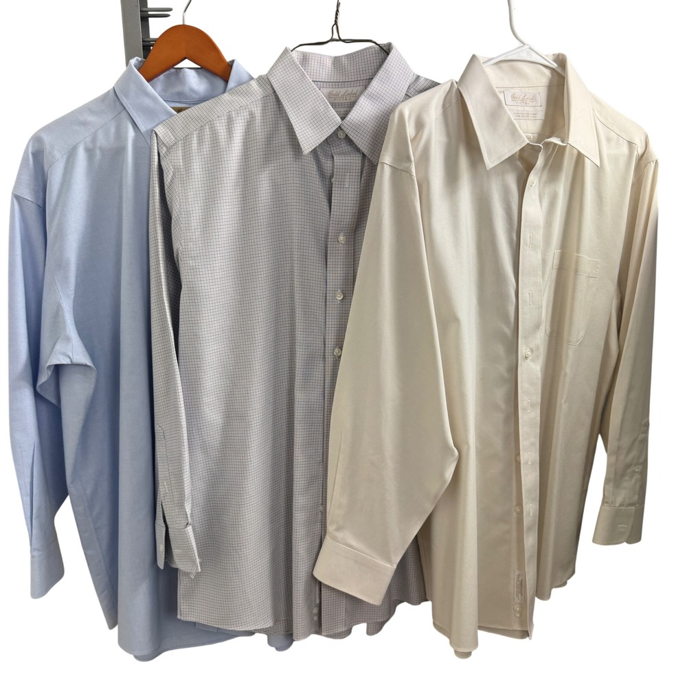 Lot 3 Roundtree & Yorke Gold Label Fitted Dress Shirts 17 34 Cotton Non-Iron